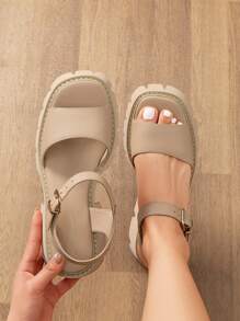 Women's Lug Sole Low Platform Summer Sandals, Stylish Open Toe Chunky Block Ankle Straps Heels Sandals For Summer/Spring - Màu be - Xem 1