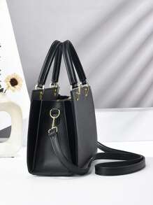 Solidna kwadratowa torba typu tote, klasyczna modna torba na ramię, damska torba dojazdowa z teksturą, duża pojemność torebki, torebka biurowa dla kobiet