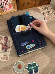 Cuaderno coreano retro de mezclilla con 4 cuadrículas, páginas interiores reemplazables DIY, cuaderno estudiantil lindo de dibujos animados, tarjetas pequeñas, útiles escolares, de vuelta a la escuela - Ver 4