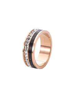 1 Piece Of Fashionable And Personalized Stainless Steel Plated With 18k Gold And Set With Diamonds, European And American Style, Roman Numerals, Bright Diamonds, Gemstones, Stainless Steel Ring, Versatile For Men And Women