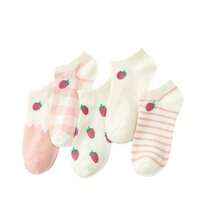 5 Pairs/Pack Women's Pink Fruit Strawberry Striped Plaid Shallow Socks Cute Student Japanese Style Casual Breathable Non-Falling Socks Women's Socks - Multicolor - View 8