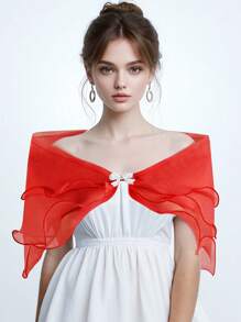 DOMIOURA 1 Pc Lace Short Sleeve Shrug Bridal Wedding Elegant Cape Summer Casual Shawl Banquet Dress Cloak