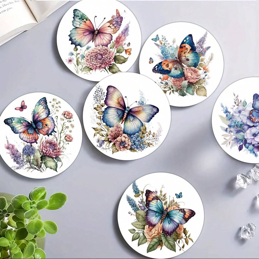 1 bộ/4/6 miếng lót ly họa tiết bướm và hoa, tấm cách nhiệt, tấm lót có thể giặt được, tấm lót bàn chống bỏng chống trượt, miếng lót ly trên ô tô, hoàn hảo cho gia đình, quán cà phê, văn phòng, nhà bếp, giờ uống trà, đồ trang trí tiệc theo chủ đề, quà tặng tinh tế - Nhiều màu - Xem 1
