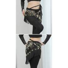 Women's Tassel Belly Dance Hip Scarf With Gold Coin Tassel Triangle Scarf Belt Skirt Carnival Stage Performance Carnival Waist Chain Embroidered Shawl Hip Triangle Scarf Latin Dance Sequin Tassel Hip Scarf - Multicolor - View 6
