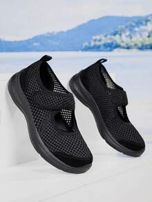 Zapatos para caminar clásicos de moda para mujer, con malla elástica y transpirable - Negro - Ver 5