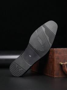 Men's Casual Buckle Closure Solid Color Round Toe Mid-Heel Leather Shoes, White Polished Formal Dress Shoes All Season - White - View 5