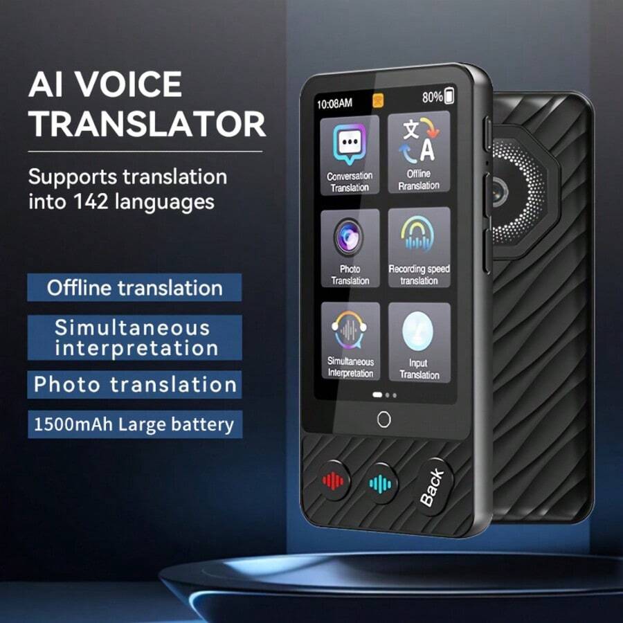 1 pieza Traductor portátil en línea de 142 idiomas, Traducción de voz/foto/grabación bidireccional en tiempo real con IA, 19 idiomas de traducción sin conexión, recargable por USB, compatible con WiFi y conexión inalámbrica, esencial para viajes, negocios y aprendizaje