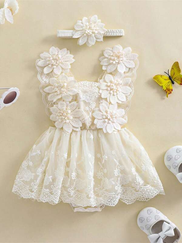 Conjunto de cumpleaños número 1 para niña recién nacida, con mono de encaje floral, vestido de tutú, ropa de princesa y bohemia para sesión de fotos de pastel