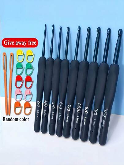 9pcs Blue Crochet Hook Set, Stainless Steel Soft Handle Crochet Needles For Amigurumi, Knitting, Beginners,Suitable For Knitting Wool, Wool Shoes, Sweaters, Wool Dolls