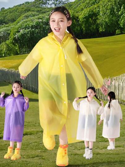 1/2件儿童雨衣，加厚，透明，便携，背包适用，非一次性雨披（有抽绳，宽领，圆点款式可选）
