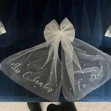 个性化定制新娘头纱，白色仿珍珠蝴蝶结短款头纱，配梳子，适合单身派对、告别单身派对、新娘送礼会、海滩风、乡村波西米亚风婚礼、订婚、单身周末派对装饰、礼物、拍照道具等场合。风格：Y2K、休闲、可爱、可定制。送给她的理想礼物，适合送给朋友、返校季、大学新生、时尚秋季、服装配饰、定制婚礼配饰、女士发饰。 - 白色 - 查看 3