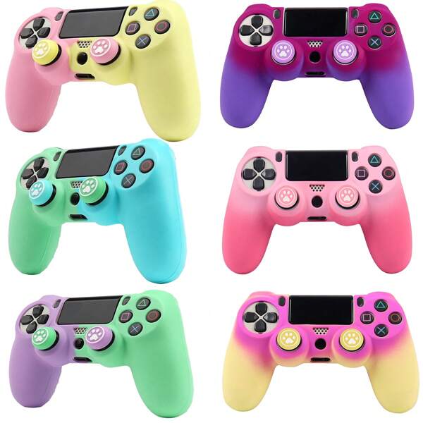RALAN Gradient Colour Controller Skin For Playstation 4 Controller, RALAN 1 Controller Protector Case+2 Customised Thumb Grips Caps