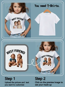 Customized Photo/Design T-Shirt For Toddler Girls, Spring/Summer, Personalized Round Neck Short Sleeve Tee Shirt, Ideal For Team Uniform, Outdoor Wear, School Uniform, Holiday/Birthday Gift,Multi-Functional,Ornamental,Letter,Stylish,Modern,Colorful,Cute,Adorable,Casual,Custom,Personalised,Unique,Customized,Ideal Gifts For Him,Ideal Gifts For Her