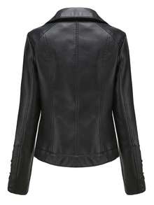 女士时尚编织皮夹克（配领带）、休闲仿皮夹克