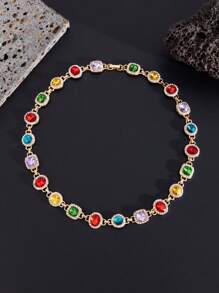 1pc Punk Multi-Color Crystal Necklace, Men's Fashion Luxury Minimalist Charm Choker, Couple Necklace