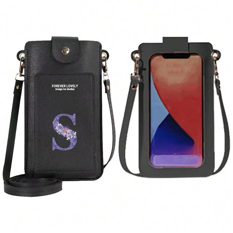 1pc Touch Screen Mobile Phone Bag Printed Letters Female Cross Bag Anti-Theft Multi-Functional Shoulder Transparent Mini Small Bag Purse Mobile Phone Bag - Black - View 26