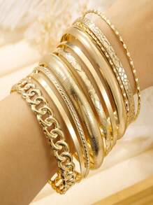 10pcs Retro European & American Style Exaggerated Smooth Asymmetrical Bracelet Set