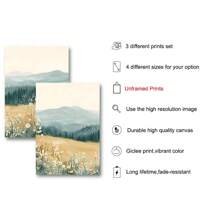 Bộ 3 bức tranh phong cảnh đồng quê Boho Mountain Daisy Wildflower không khung trang trí nhà nông thôn thẩm mỹ Tranh in vải canvas tối giản cho ký túc xá, căn hộ, phòng khách, phòng ngủ, trang trí nhà hiện đại - Nhiều màu - Xem 5