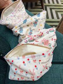 Bolsa de cosméticos de lona con estampado floral, estuche de lona para lápices, neceser de viaje de verano