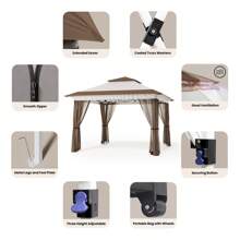 Outdoor Gazebo Canopy, Tent Push And Push Convenient, Easy To Carry, With Wind And Rainproof, Anti-Mosquito Ventilation And Breathable Function, Designed With Anti-Tilting Device - 米色 - 查看 7