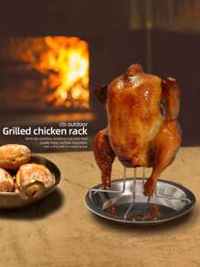 1pc Outdoor Camping Thick BBQ Grill, Carbon Steel Roasting Rack Nonstick Chicken Roaster Pan