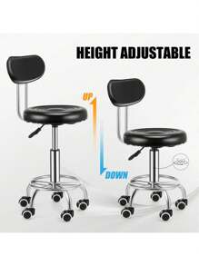 OYAJIA ‌✨Professional Hydraulic Salon Stool & Office Chair | Adjustable PU Leather Swivel Stool With/Without Backrest | 360° Rolling 5-Wheels Base For Tattoo, Massage, Home Office (Black) - Black - View 8