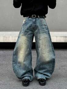 Men's Loose Fit Casual Multi-Pocket Wide Leg Jeans - Medium Wash - View 3