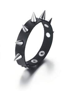 1pc/2pcs Black PU Leather Punk Goth Style Spiked Buckle Bracelet, Unisex Gothic Punk Cosplay Wristband, Adjustable Rockstar Party Gift Accessory Jewelry, Role Play Nightclub Gift, Father's Day Gift, Suitable For All Seasons, Halloween