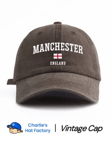 1 Pc MANCHESTER ENGLAND Print Washed Baseball Cap, Classic Casual Stylish Vintage Soft Sweatband Adjustable Size Lightweight Sun UV Protection Versatile Vintage Dad Hat, Suitable For Outdoor Sports Daily Wear Party Vacation Perfect Gift For Father Hubby And Friends - Manchester - View 9