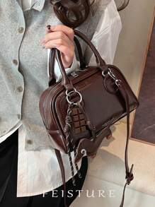 1 Pieza, Bolsa de tela Bowling de PU de estilo retro, Bolsa cuadrada pequeña de mujer con cierre de cremallera, Bolso bandolera transversal (Sigue la tienda para accesorios colgantes anudados), Adecuado para niñas, mujeres, estudiantes universitarias, nuevos profesionales y trabajadores de oficina, Muy adecuado para trabajo, negocios, ir y venir del trabajo, escuela