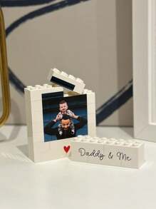 1 szt. Spersonalizowane drewniane klocki ze zdjęciem ojca i córki, prezent dla taty, białe, klocki, układanka, prezent dla niego, ojca, dziadka - Biała, jednostronna personalizacja - Zobacz 3