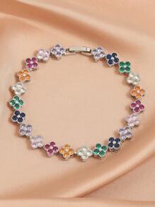 1 pezzo Braccialetto alla moda decorato con fiori e cristalli di zirconia, adatto per le donne da indossare in feste, matrimoni e occasioni formali