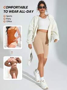 女士无缝塑身平角内裤收腹内衣瘦身塑身短裤 - 杏色 - 查看 6