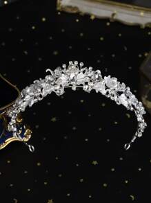 1件时尚优雅合金新娘皇冠，适合女性婚礼、派对、万圣节服装配饰 - 銀色 - 查看 14
