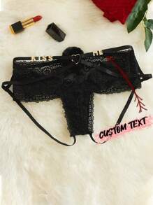 1-Piece Lace Panties For Women, Cut-Out Bunnies For Hairball Sexy Seduction Breathable Girl Thong, Custom English Letters, Personalized, Unique, Custom Discovery, Personalized Gift, Thong Ideal Gift For Girlfriend Living Room, Bedroom, Anniversary, Birthday, Custom Underwear On Letters, Low Rise Thong Custom English Content, Custom Lace Thong Letters