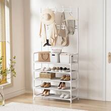 OYAJIA ‌✨ 2025 Ultimate Space-Saving Hallway Organiser | 5-Tier Heavy-Duty Shoe Rack + 8 Anti-Slip Hooks | Stylish Entryway Tree Clothes Rack For British Homes – Instant Assembly, Multi-Room Storage & Perfect Housewarming Gift! ‌ - White - View 3