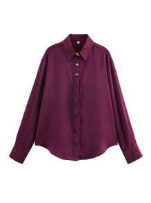 休闲通勤丝缎质感金排扣衬衫