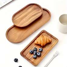 2pcs Elegant Wooden Serving Tray, Breakfast Tray, Wooden Tray, Acacia Wooden Tray, Multifunctional Snack Tray, Cake Tray, Bread Tray, Perfect For Coffee Table Desserts, Cakes& Snacks Ideal For Restaurants & Kitchens, Multi-Purpose, Bathroom Accessories, All Seasons