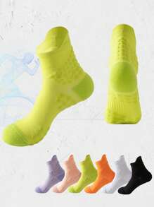 1 Đôi/4 Đôi Tất thể thao dài đến bắp chân màu trơn cho các cặp đôi, Chạy marathon, Thể dục, Đạp xe, Nhanh khô, Đáy mát-xa, Chạy bộ, Mùa thu - Nhiều màu - Xem 3