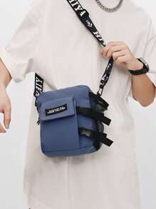 高中生大学新生多功能单肩包单肩包休闲包迷你男士字母图案方形包带包饰，手提包书包适合旅行、大学、运动、通勤