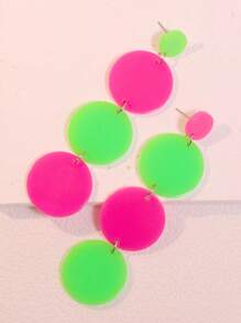 1 par de pendientes largos y llamativos de color bloque neón vintage circulares para mujeres