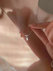 时尚水钻花朵设计项链，适合日常佩戴、情人节、母亲节、生日、婚礼、派对礼物、妈妈、母亲、母亲节、礼物 - 水滴 - 查看 3