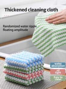1pc/5pcs/10pcs Household Wave Textured Dish Wash Cloth, Thick Coral Fleece Non-Stick Oil Slouchy Cleaning Rag, Kitchen Wipe, Random Color