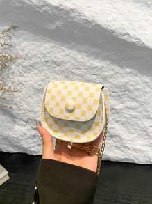 1pc Fashionable And Popular Mini Lipstick Bag For Girl Ins Fashionable Versatile Chain Crossbody Bag Plaid Small Bag, Fashionable Versatile Plaid Small Flower Shoulder Bag Fashionable Commuter Crossbody Chain Small Square Bag, Flip Design Magnetic Buckle Closure, Suitable For Girls To Go Out Shopping, Attend Parties, Daily Use, Giving Gifts To Friends Is A Good Choice - Chain Crossbody Bag - View 8