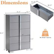 5-Drawer Dresser, Modern Glossy Chest Of Drawers, Spacious Storage Organizer Cabinet For Bedroom, Living Room Or Cloakroom, Grey - 灰色 - 查看 2
