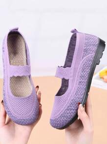 Women's Summer New Mesh Breathable Flat Shoes, Spring Autumn Casual Slip-On Knitted Fabric Shoes, Lightweight Non-Slip Soft Bottom Comfortable - Violet Purple - View 5