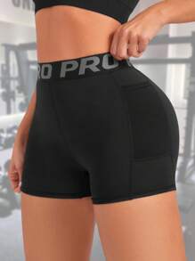 Women Sport Studio High Waisted Slim Shorts With Pockets Drawstring Legging Letter Printed Yoga Pants Soft Butt Lifting Training Running Cycling Fitness Tummy Control Active Bottoms Women Workout Studio Elastic Active Wear Casual Sweat Absorbent Breathable Tight Gym Compression Pickleball Exercise Black Letter Cropped