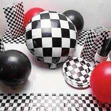 10 个 18 英寸黑白格子圆形气球，赛车主题派对生日装饰，节日派对用品，黑白棋盘氦气球 - 彩色 - 查看 3