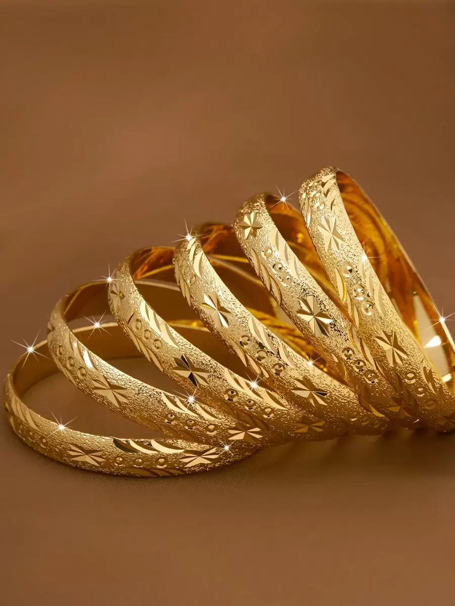 1/3/6 件套手工 24K 镀金星形和圆形手链，宽度 10 毫米，适合女性佩戴，可调节尺寸（详情请见图片），无包装 - 金色 - 查看 1