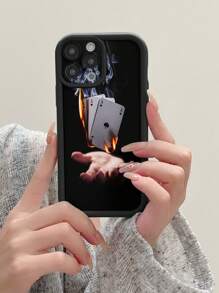 1pc Luxurious Black Magic Palm Poker Card Pattern Compatible With IPhone 16 Full Body Protection Shock-Proof Thick TPU Phone Case - Black - View 2